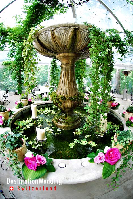 The decorated fountain in the pergola