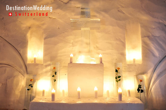 The ice altar of the church igloo, where ceremonies take place